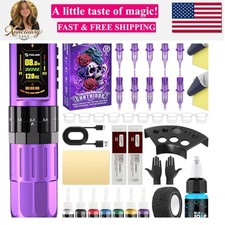 Wireless Rotary Tattoo Pen Kit with Ink and Needles, Purple 2400mAh battery...