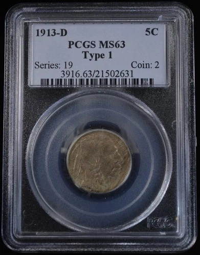 1913 D Buffalo Nickel Type 1 PCGS MS63 Older 4.1 Holder US Type Coin Denver Mint