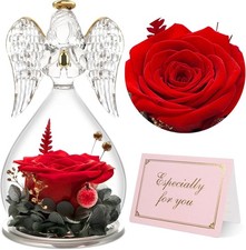 Yamonic Mom Birthday Gifts for Mom, Angel Figurines with Real Rose Red