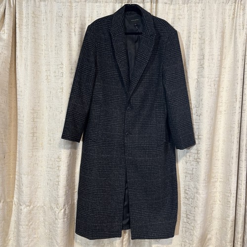 Banana Republic Long Collared Topcoat Dark Gray Wool Blend Plaid Men’s Sz Large