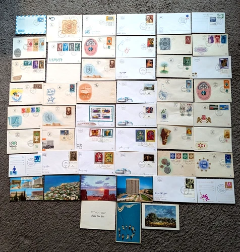 1950's - 1970's ISRAEL FIRST DAY COVERS LOT OF 50 DIFFERENT FDC AND POSTCARDS