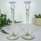 Vintage Steuben Iridescent Art Nouveau 12" Glass Candlesticks Pair Set of 2
