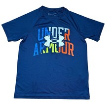Under Armour Boys Size M Tech Split Woodmark Blue T Shirt READ