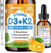 Vitamin D3 K2 Drops for Kids Liquid Supplement with Calcium, Omega 3, Zinc, Vita