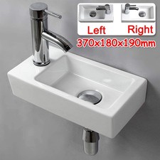 SMALL BATHROOM WALL HUNG CLOAKROOM CERAMIC COMPACT HAND WASH BASIN SINK WHITE