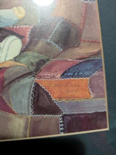 Susie Riehl~ Framed Print ~Amish Dolls on Patch Quilt ~Signed ~ 1989 Lancaster - Picture 2 of 5