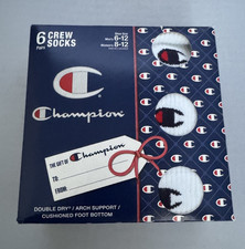 SOCKS Champion UNISEX 6 pairs Crew Socks 6-12 Arch Support White Gift Box NWT