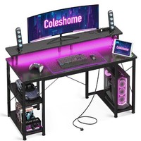 Gaming-Schreibtisch Mit LED Und Regal, 120 X 50 Cm, Schwarz | Gaming-Tisch...