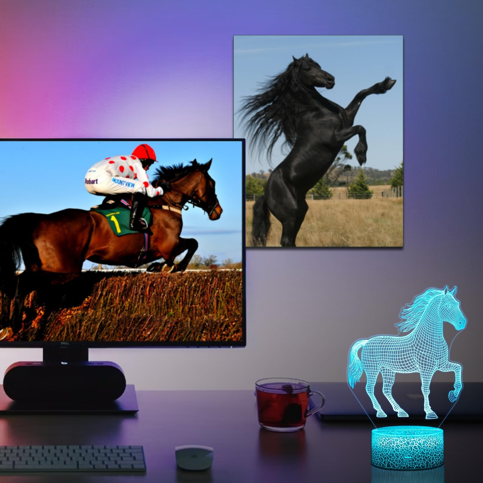 Lampe 3D cheval 16 couleurs changeantes avec télécommande tactile - 2