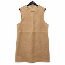Mango Camel Faux Suede Mini Dress Sleeveless Shift Zip Back BNWT XXL