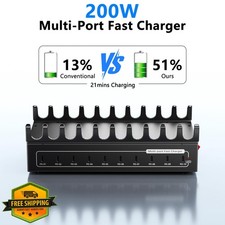 200W 10-Port USB C Fast Charging Station Multi-Device Hub