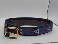 Vineyard Vines Belt Mens/teens Navy Whale Leather Solid Brass Buckle sz 28