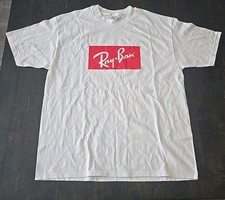 Vintage Ray Ban White w/ Red Border Tee Box T Shirt Mens size XL Hanes Very Good