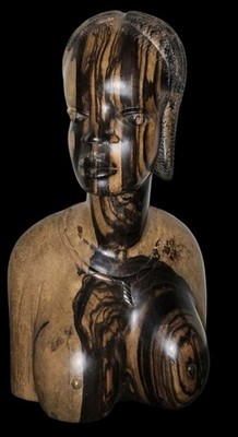 Large African Princess Impressive Natural Two Tone Color Ebony Carved STATUE 15''