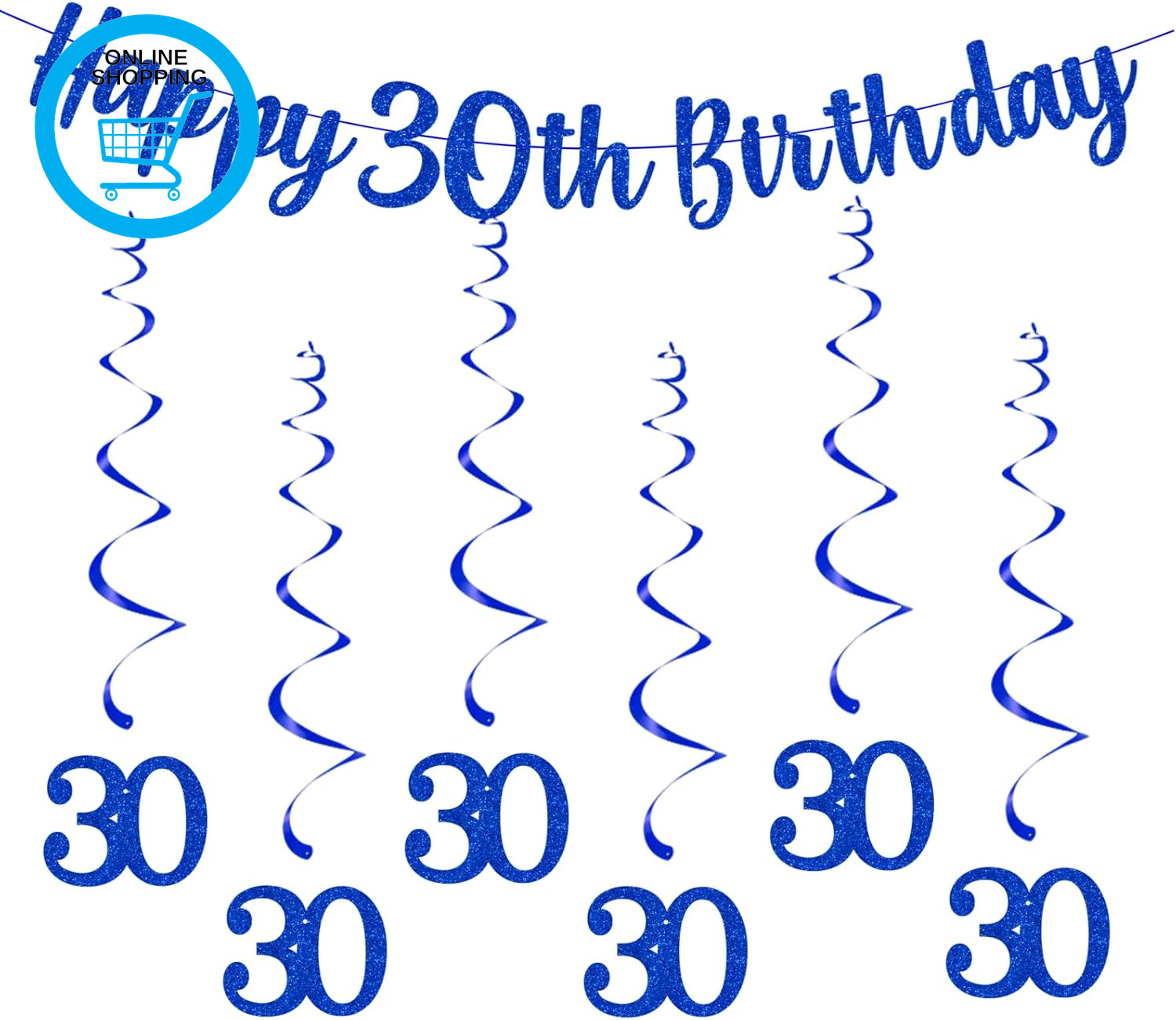 30Th Birthday Decorations Blue with Happy 30Th Birthday Bunting Banner Hanging S