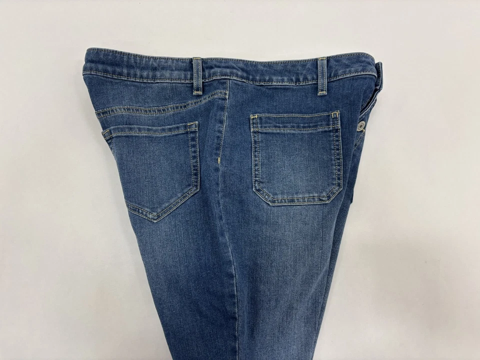 Pantalones de mezclilla SO tiro alto parche bolsillo acampanados niñas azul cintura ajustable talla grande 6 nuevos con etiquetas Foto 4 de 4