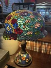 Vintage Large Tiffany Style Table Lamp Stained Glass W/Lighted Base 32” T 22” W