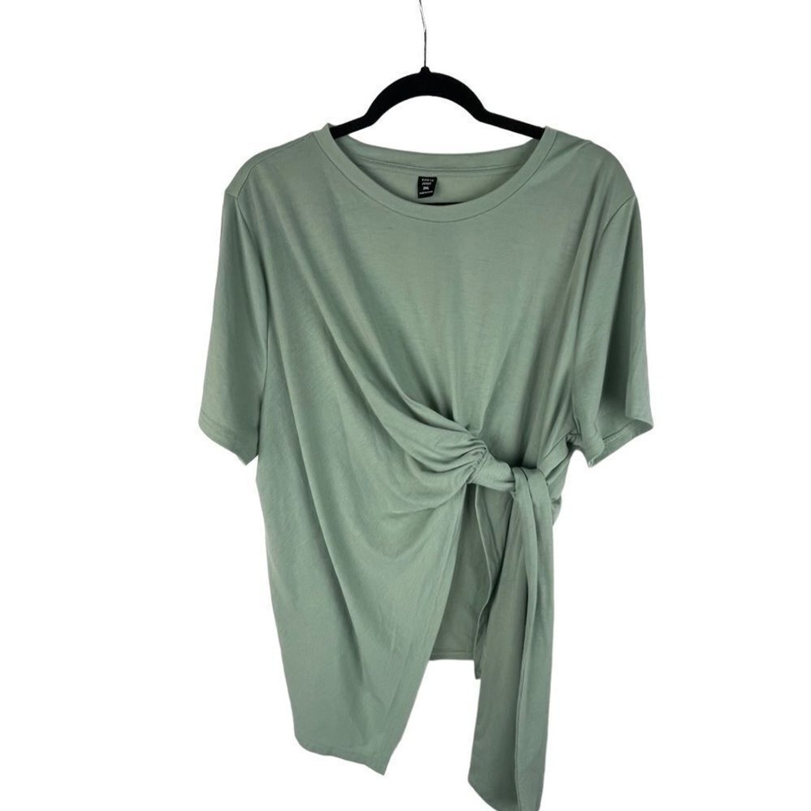 Shein curve prive side tie front solid pale green tee sz 3XL short sleeve 381 image 5