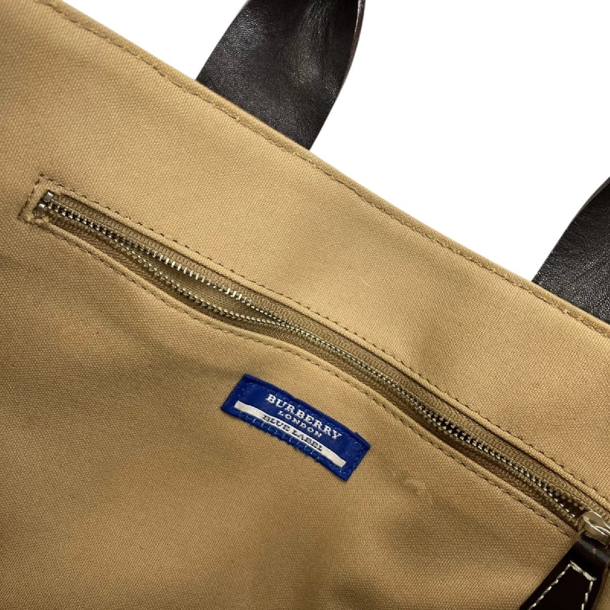 Auth BURBERRY BLUE LABEL Tote Bag Canvas Camel Leather Handles Womens thumbnail 4