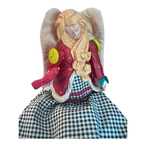 Russ Shelf Sitter Angel Figurine 11" Resin & Fabric With Movable Arms Farm Style - Picture 2 of 7