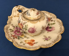 Antique Dresden Polychrome Porcelain Inkwell (c. 1900s, Germany)