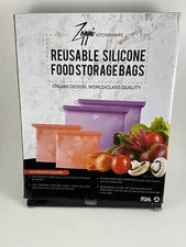 Zoppi Kitchenware Reusable Silicone Food Storage Bags 2 large 2 medium New