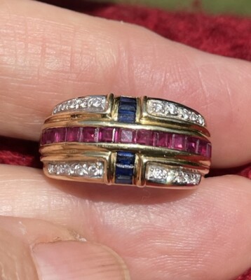 Diamant Rubin Saphir Ring 18K