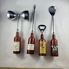 Vintage Bar Tool Set Whisky Bottles With Dice Hennessy Whitehorse Etc Set Of 4
