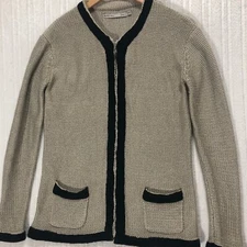R.P.S Addict Knit Cardigan Open Front Pockets Neutral Tones Black Trim S