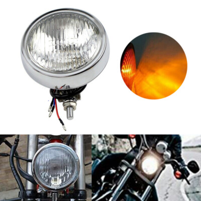 4.5'' Bates Style Retro Round H4 Amber Headlight Lamp For Harley Bobber Chopper