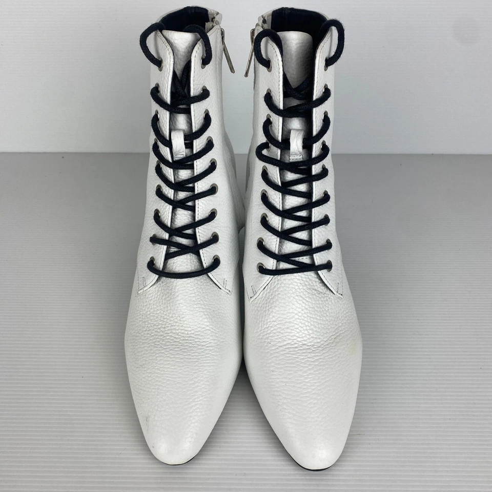 Botas Sol Sana para mujer 38 cuero blanco negro tacones bloque cremallera lateral tobillo con cordones Foto 3 de 4