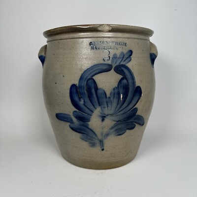 Rare! Antique Cowden Wilcox Salt Glazed Stoneware Crock 3 Gallon