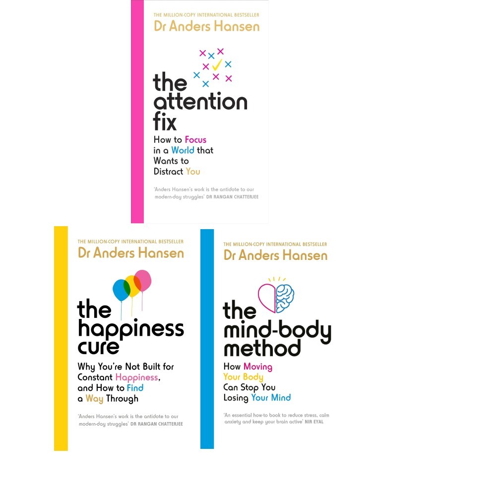 Dr Anders Hansen 3 Books Collection Set The Attention Fix, Happiness Cure, Mind