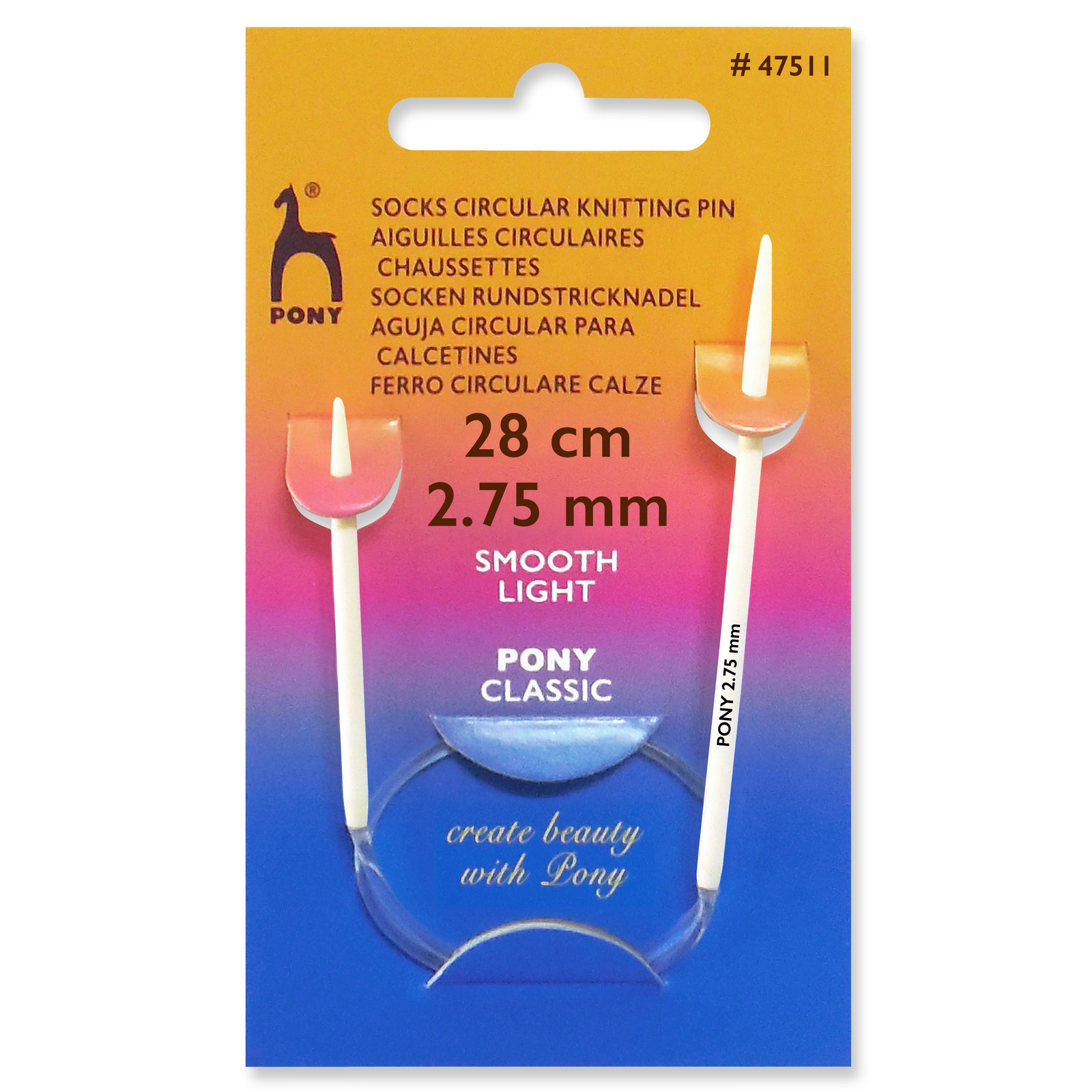 Spille per maglieria pony: circolari: fisse: calzino: 28 cm x 2 75 mm