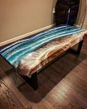 48" x 24" Epoxy Table Top Ocean Resin Design Custom Furniture Piece
