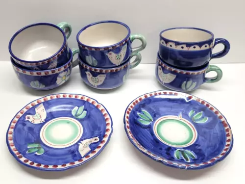 CERAMICA SOLIMENE VIETRI CUP SAUCER LOT 6 CUPS 2 SAUCERS Campagna pattern