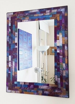 Rechteckiger Mosaik Wandspiegel Lila und Blau Handmade in Bali 40cm NEU