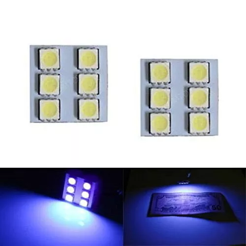 2 UV Purple 6 SMD LED Panel Lamps For Car Interior Map Dome Cargo Area Lights