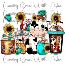 Sublimation Transfer Print Cow Coffee Ready To Press Heat Transfer