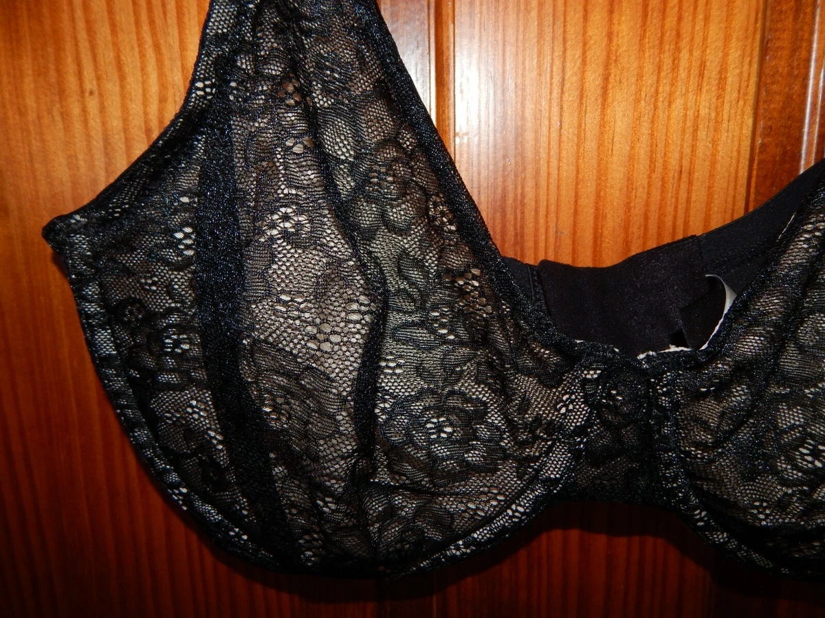 AMBRIELLE, BLACK LACY BRA , UNDERWIRE , CLOTH LINING , SIZE 36 DD , NICE