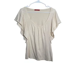 Velvet by Graham & Spencer Shirt Women's Small Beige Round Neck Top Ruffle