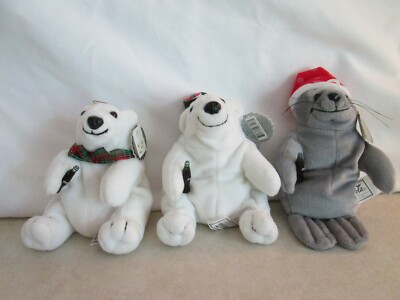 1997 Coca- Cola Beanie Babies Lot- Seal,& Bears