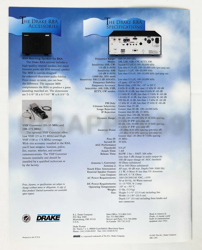 Drake R8A Shortwave HF Radio Receiver Product Brochure - Image 3 of 3