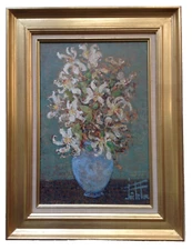 JOE LE FUR (1920-2001) SIGNED FRENCH STILL LIFE OIL ON CANVAS -  ORCHIDS BOUQUET