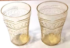 Two Patrician Spoke Amber Depression Glass 4.5 Inch High Tumblers
