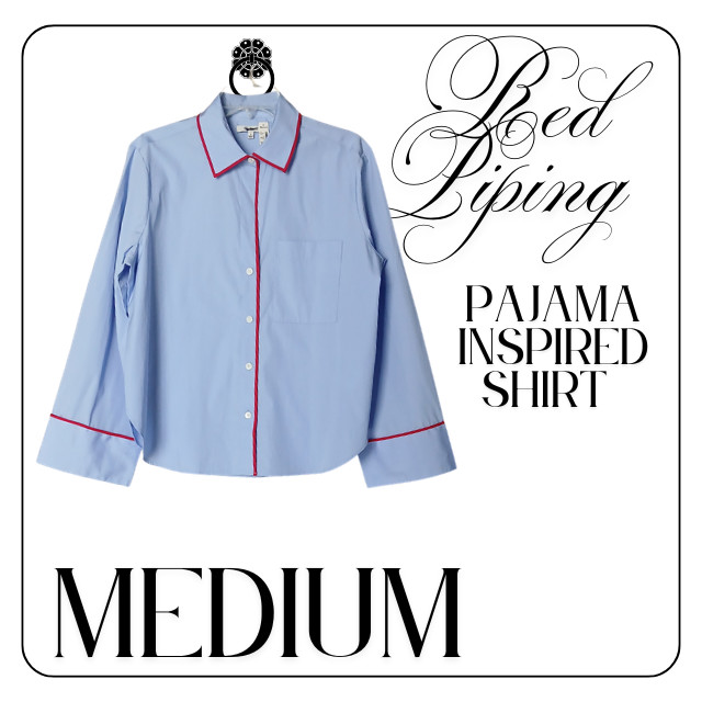 Madewell Shirt Womens Medium Blue Red Piping Pajama Inspired Button Up Top
