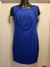 Tahari Ponte Knit Dress Trendy Lined Pencil Square Neck Sleeveless Royal Blue 10