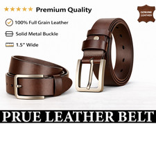 Mens Genuine Leather Belt Pure Leather Black Brown Trouser Jeans Belt Buckle UK