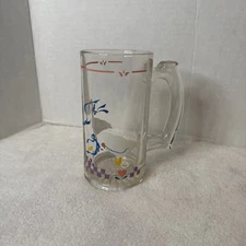 Vintage 90's Libbey Country Geese Pink Heart Mug Glass Cup Beer Clear