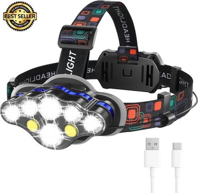 High Lumen Super Bright Headlight, Rechargeable Headlamp With Red Light